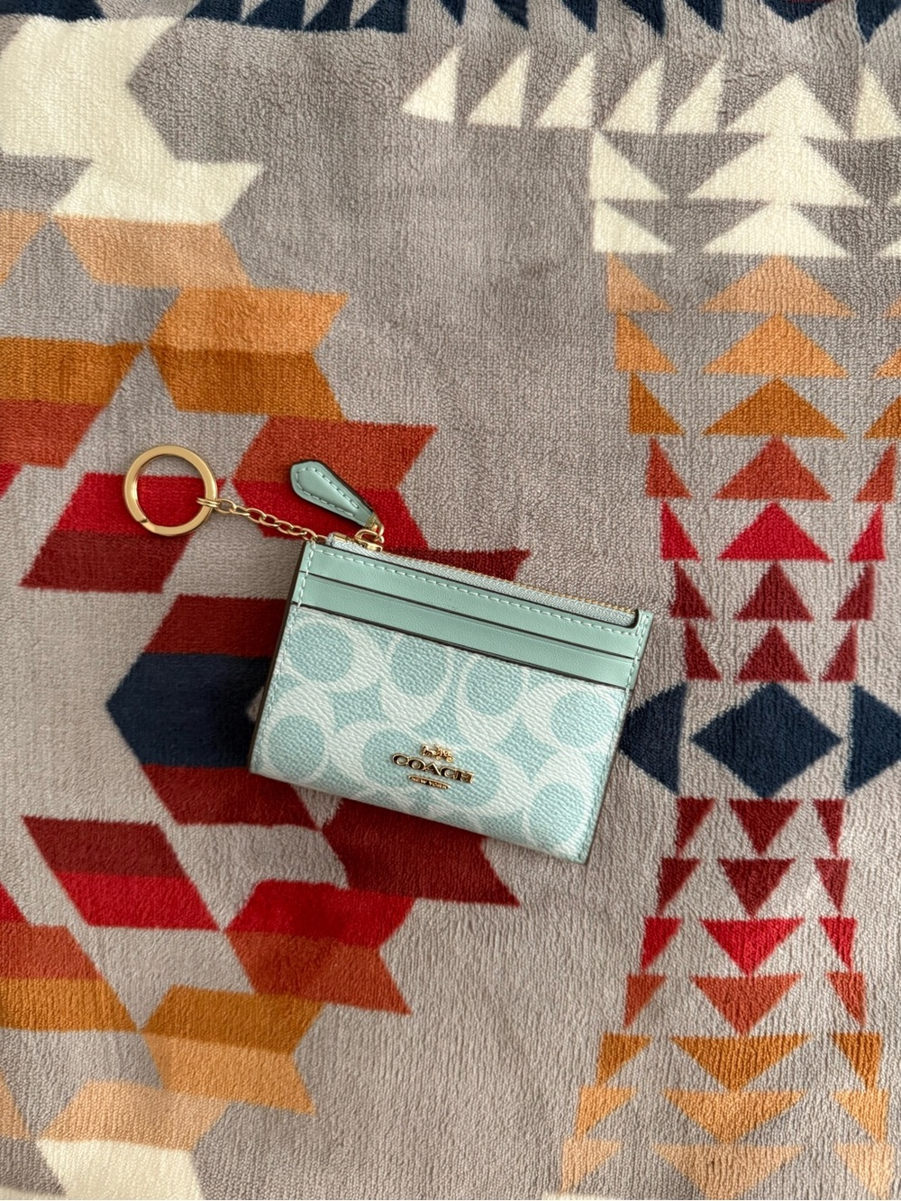 Coach Mint Signature Canvas Card Case Keyring